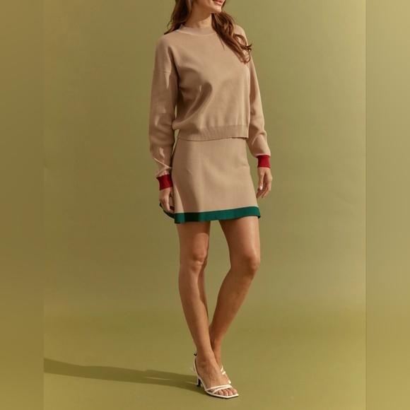 #51547 🛑S,M,L HIGH END Classy Knit Colorblock Top and Mini Skirt Set - Picture 2 of 5